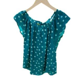 Lauren Conrad sheer green polka dot blouse